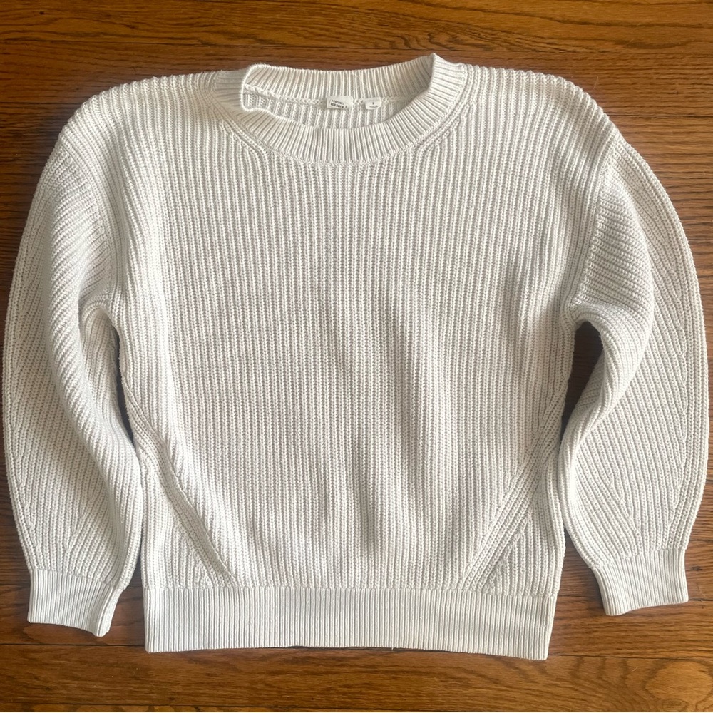 Gap Classic Off White Ribbed Knit Long Sleeve Crewneck Sweater